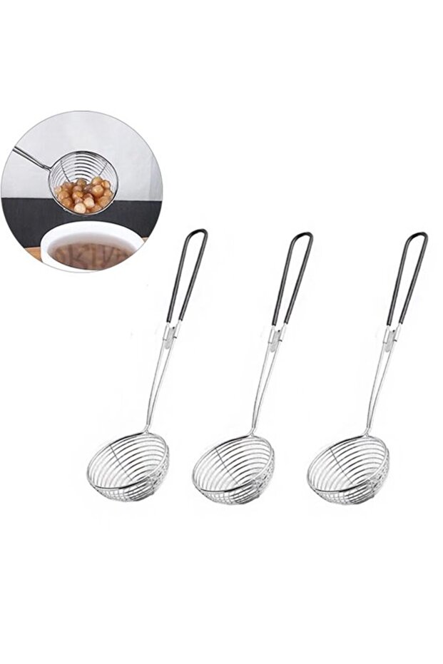 3-piece hot pot strainer set, stainless steel, non-slip handle, black.