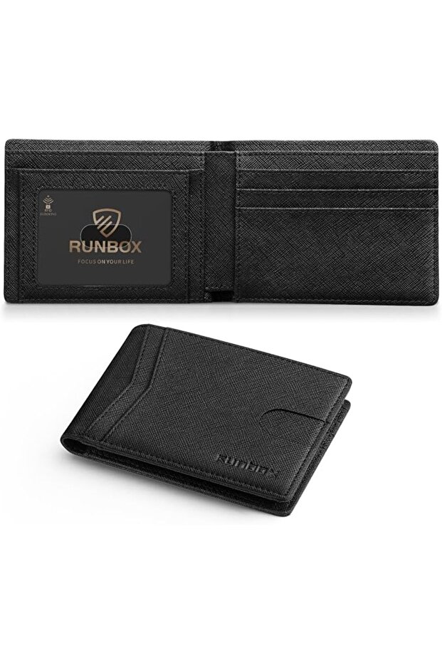 محفظة RUNBOX للرجال، حامل نقود نحيف من الجلد مع خاصية حجب RFID، محفظة رجالية صغيرة ورفيعة قابلة للطي