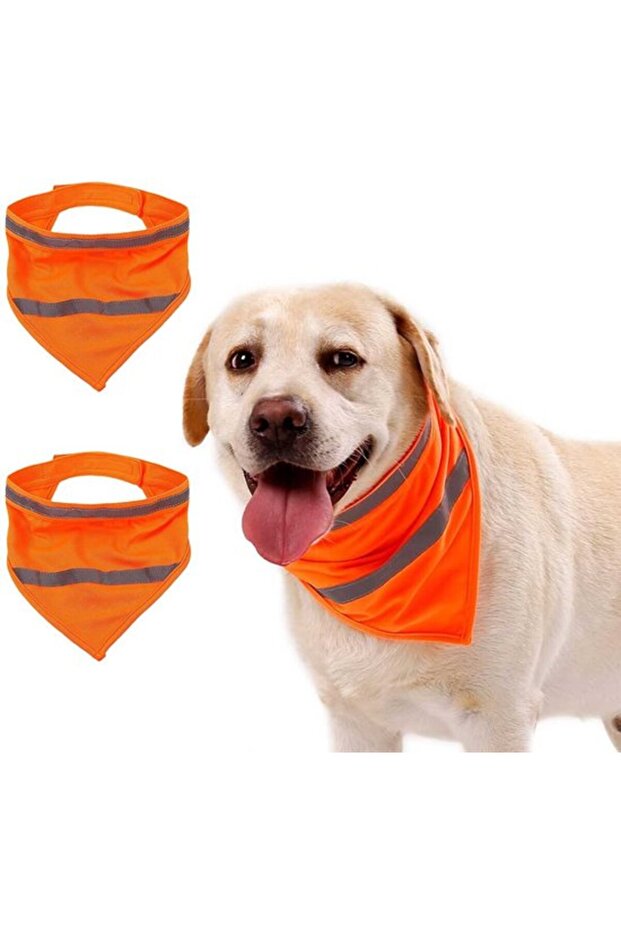 2-piece triangular dog headband with reflective safety strips and fluorescent green trim