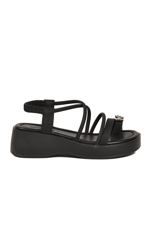 Black Genuine Leather Rubber Band Thick Soft Comfortable Sole Women's Sandals B121 Z