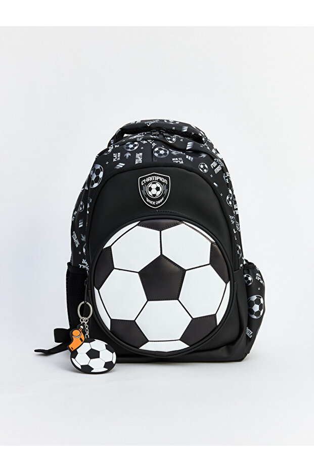 Black Football Ball Printed Boys' Backpack