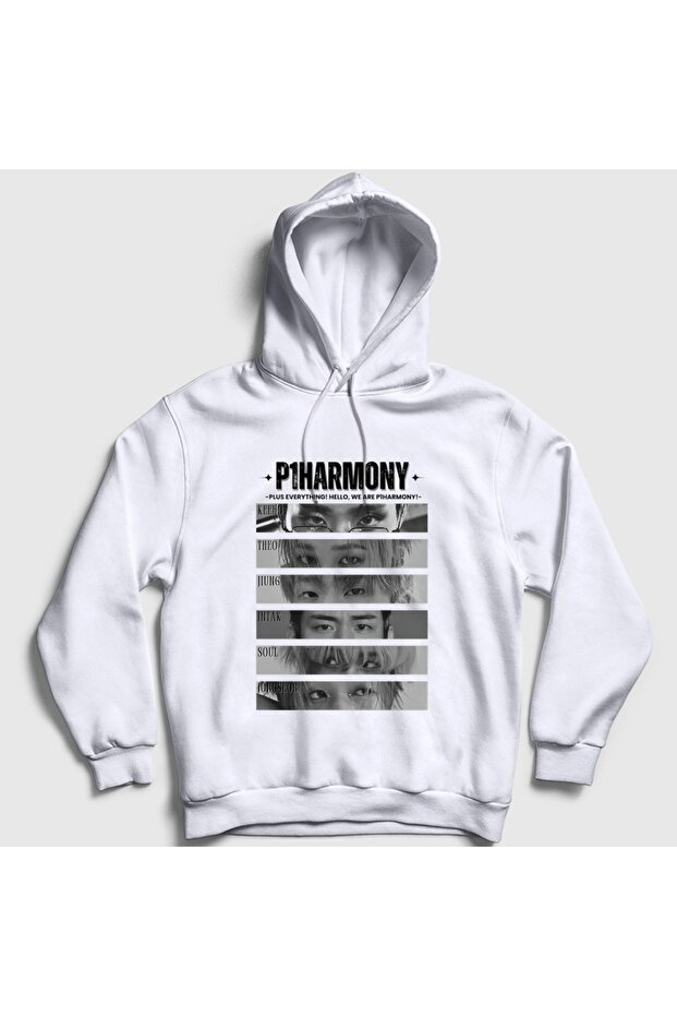 Unisex White Eyes K-Pop P1Harmony Hooded Sweatshirt 619825Tt