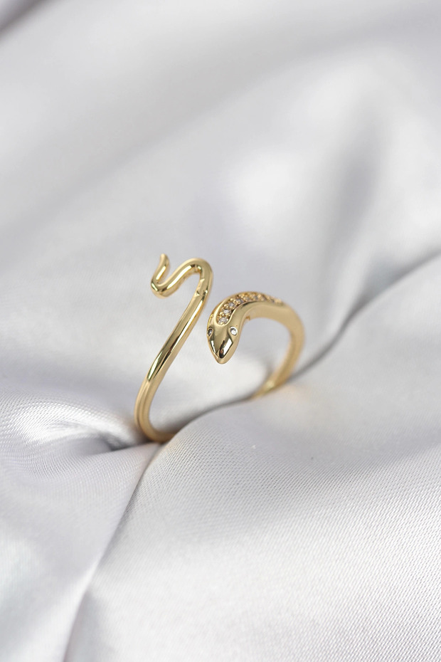 Gold Color Snake Model Zircon Stone Women's Ring