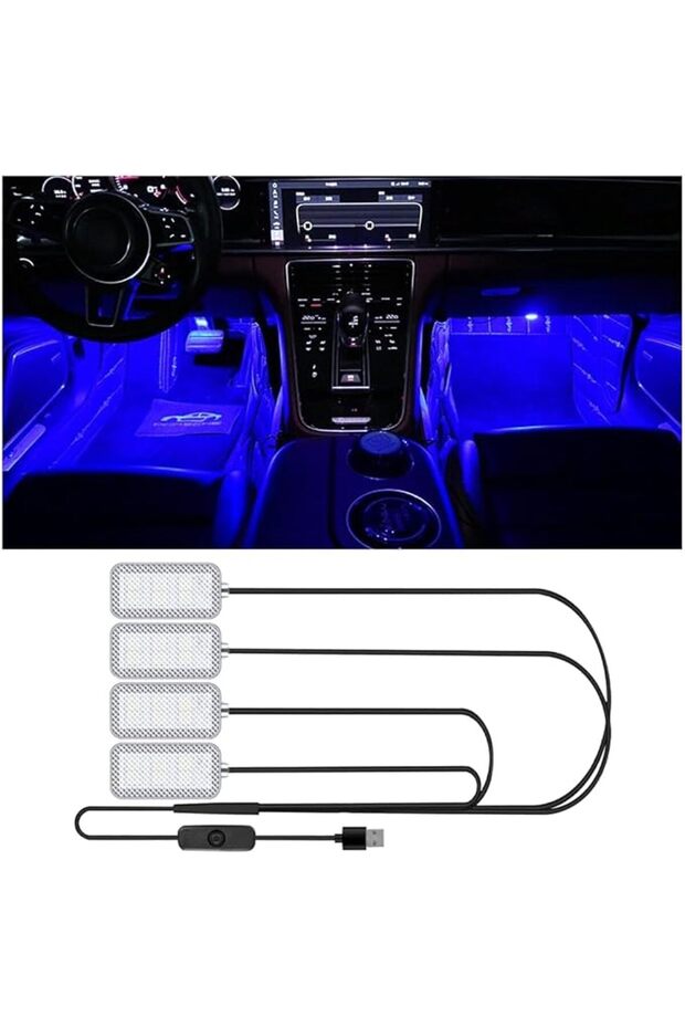 إضاءة LED داخلية للسيارة، طقم إضاءة محيطة باللون الأزرق الداكن يعمل بـ USB 5 فولت مع شريط مرن مقاوم للماء