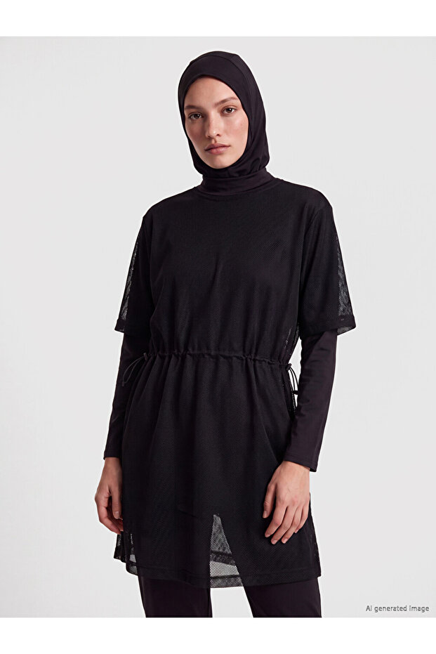Black Mock Neck Women's Hijab Swimsuit Set