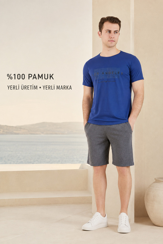 Men's Two-Piece Set 100% Cotton, Summer, Gym, Athlete, Football, Fitness, Jogging, Home Wear Anti-Sweat