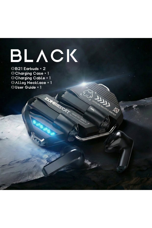 Black Zombies Cat Ai Translation Headphones Bluetooth 6.0 Earbuds Necklace Design Immersive Music TW
