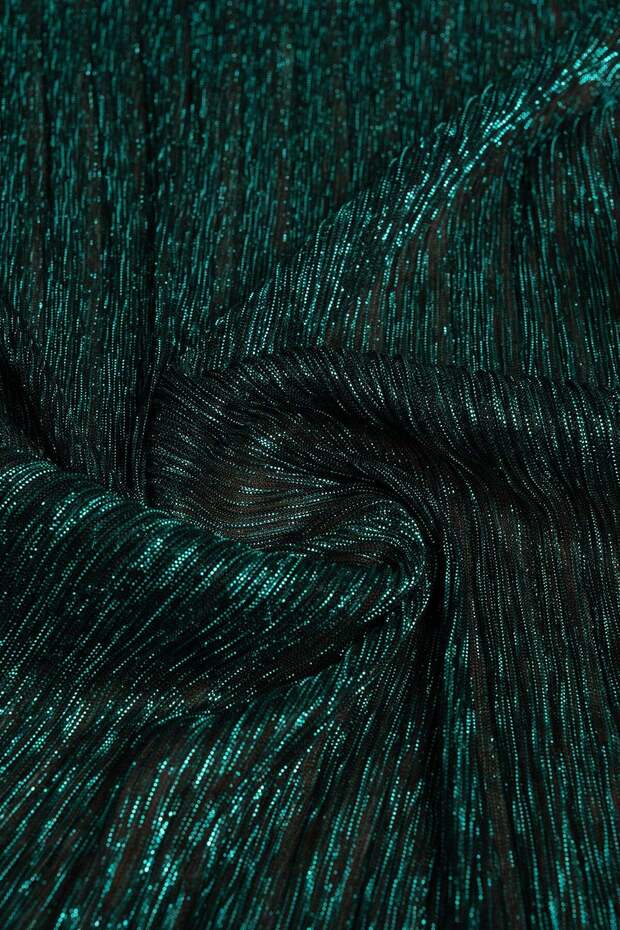 Pleated Moonlight Emerald Green Color Knitted Evening Dress Fabric