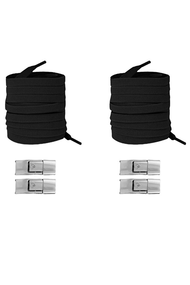 black silver 2pairs New Without Ties Elastic Laces No Tie Shoe Laces Press Lock Shoelaces Sneaker Ki
