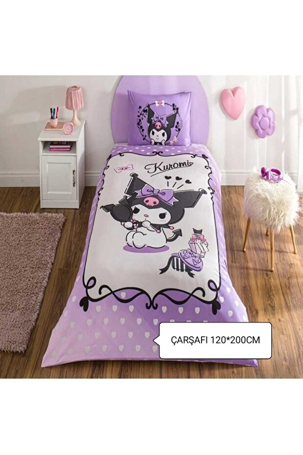 Licensed Kuromi Single Cotton Duvet Cover Set 120 X 200cm with Elastic Sheet