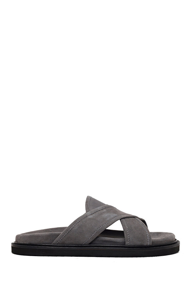 Men's Gray Suede Leather Slippers 26Sfd626410