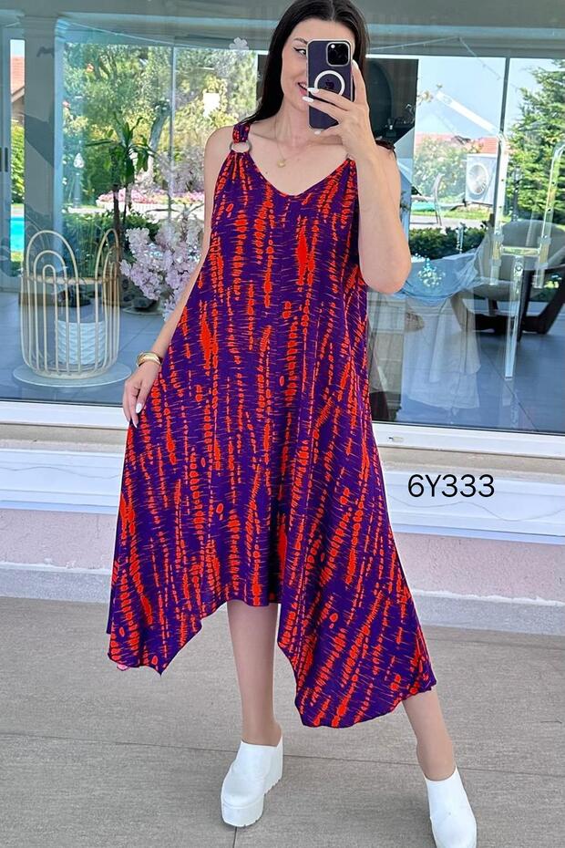 فستان فيسكوز بحزام حلقي 6y333