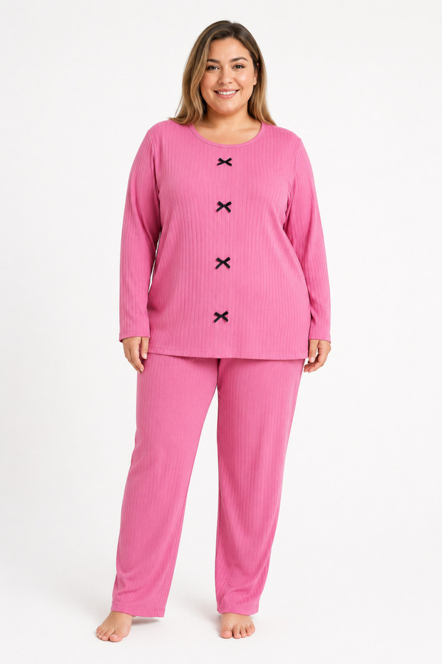 Plus size ribbed knit seasonal pink pajama set