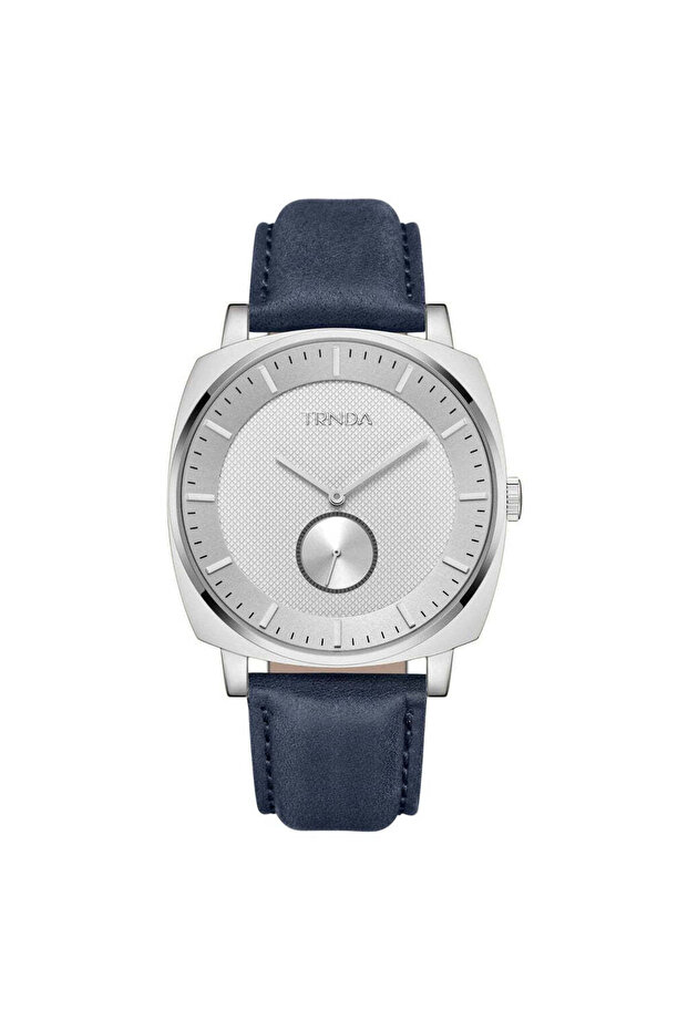Men's Stainless Steel Square Watch, Blue Leather Band | Trd45mm