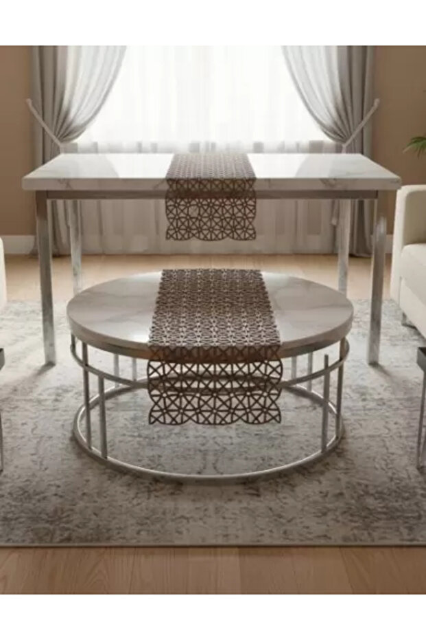 Living room set 5 pieces lace tablecloth runner set angles model no 856 brown