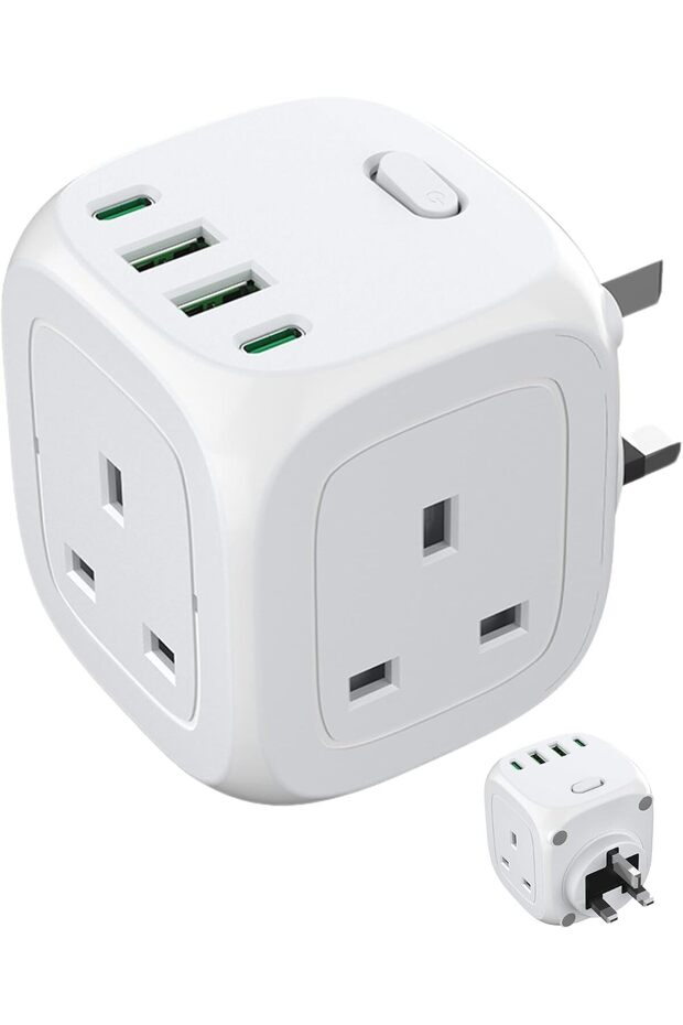 URBANNX Plug Extension Adapter – 3 AC Outlets + 2 USB-A & 2 USB-C Ports – Space-Saving Wall Socket