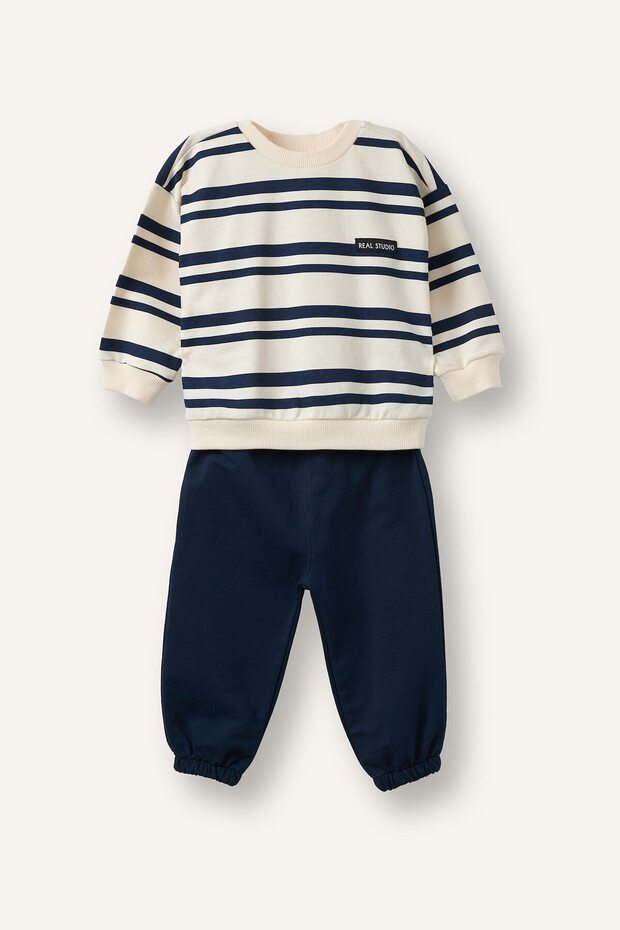 Striped Crew Neck Sweatshirt Top Elastic Cuffed Bottom 2-Piece Set Baby Boy I0235A526Au