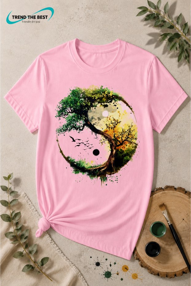 Summer Nature and Life Tree Yin Yang Printed Girls Boys and Adults Single T-Shirt
