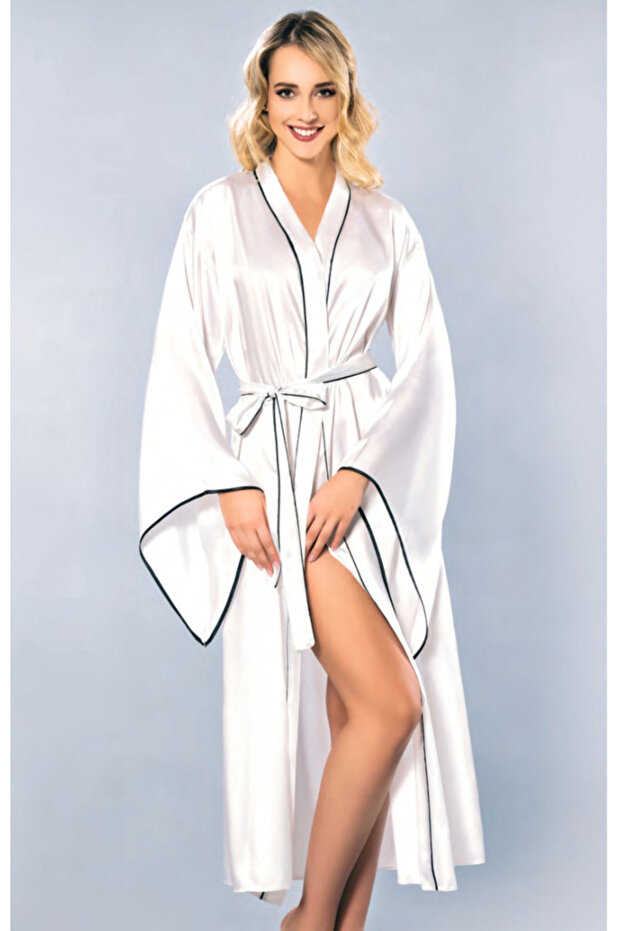 Satin robe with striped detail