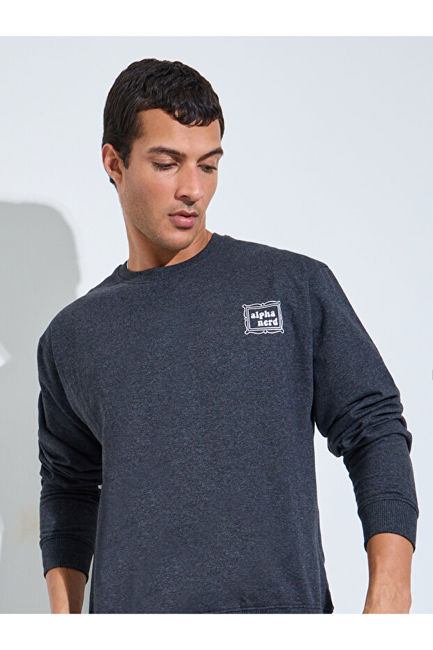 Charcoal Minimal Print Relaxed Fit Sweatshirt