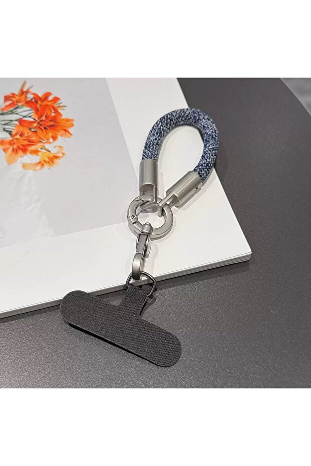 Deep Blue Keychain Lanyard Heavy Metal Keyring Pendant for Mobile String Short Lanyard Keys Anti-los