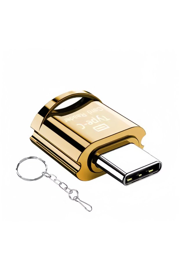 gold 1pcs Type C Micro SD Card Reader, BorlterClamp USB C TF Card Reader Adapter with Keychain