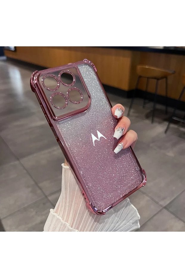 Pink Moto Edge 60 Fusion Fashion Plated Clear Glitter Soft Phone Case for Moto G77 G56/G66J Edge 70