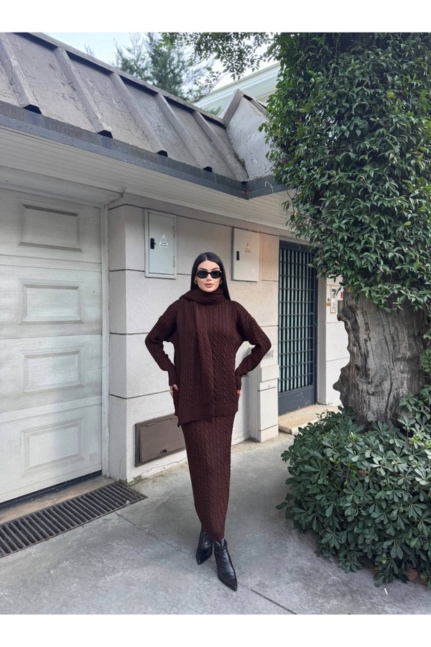 Women's Thick 3-Piece Knitted Scarf Set