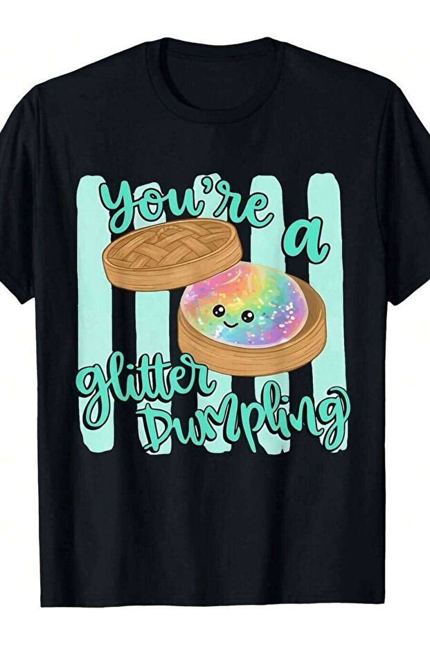 تي شيرت مخطط بألوان قوس قزح مضحك بطبعة You're A Dumpling Cute