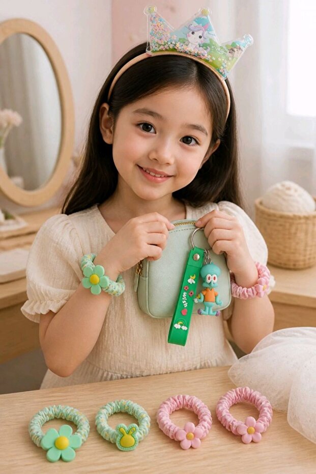 Six-Piece Children's Buckle Crown and Keychain Set