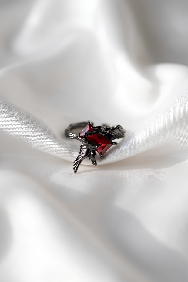 Gothic Ring Zircon Stone Ring Vintage Raven Figured Adjustable Ring