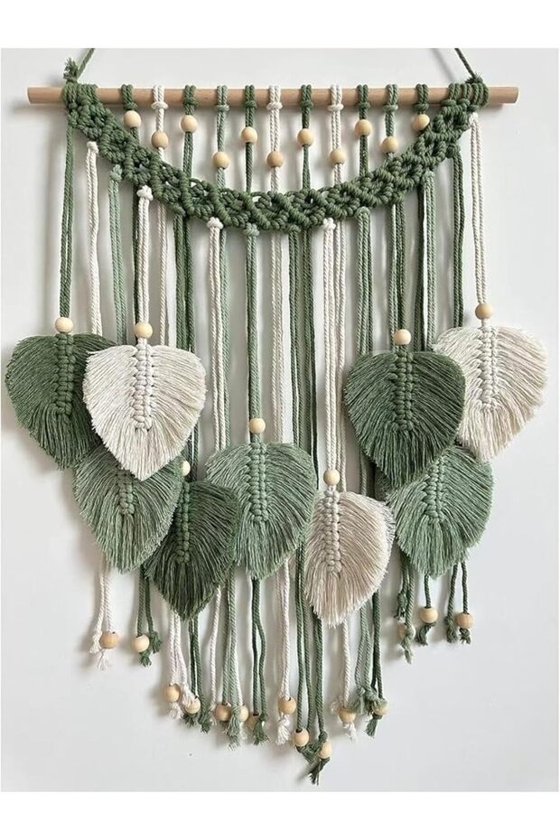 Macrame Wall Hanging Leaves Boho Leaves Macrame Woven Tapestry Chic Handmade Bohemian Home Decor Mod