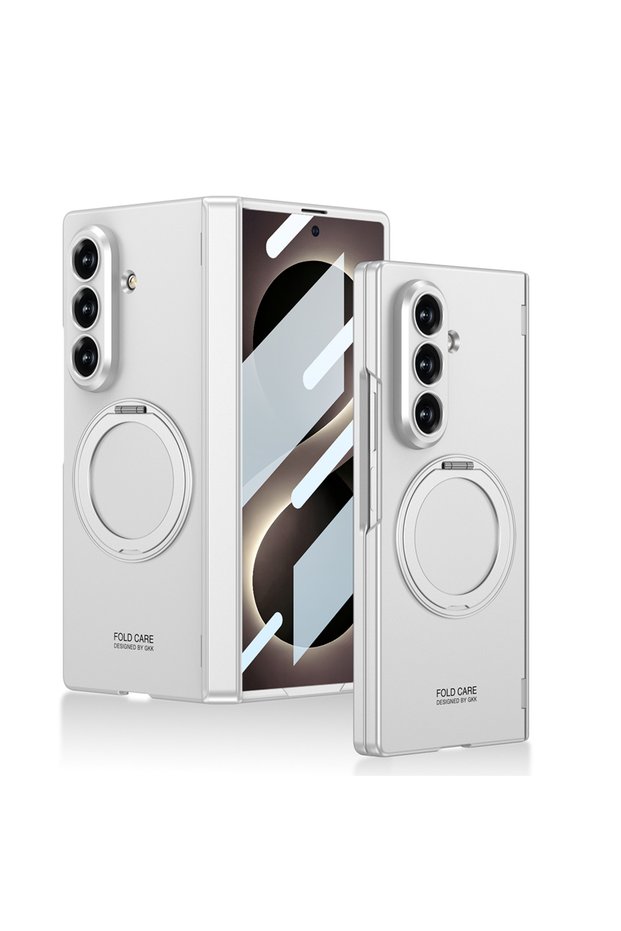 Galaxy Z Fold 8 Ultra Compatible Case Kıpta Kpt-07 Hard Pc Cover with Ring Stand - Silver - T43726