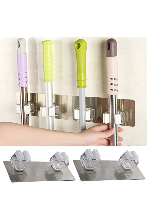Practical Organizer 4-Piece Adhesive Brush Mop Brush Fixer Ergonomic Tool Attachment Bx40