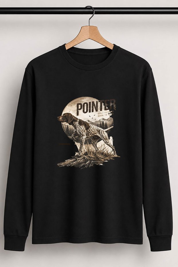 Hunting Hunter Pointer Dog Design Printed Regular Fit 100% Cotton 24/1 Long Sleeve T-Shirt