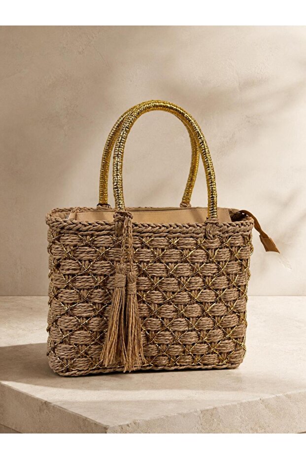 Camel Straw Bag 21X30 Cnt1131