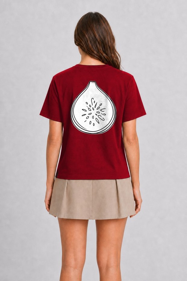 Unisex Red Minimal Fig Linear Design Printed Cotton Short Sleeve T-Shirt