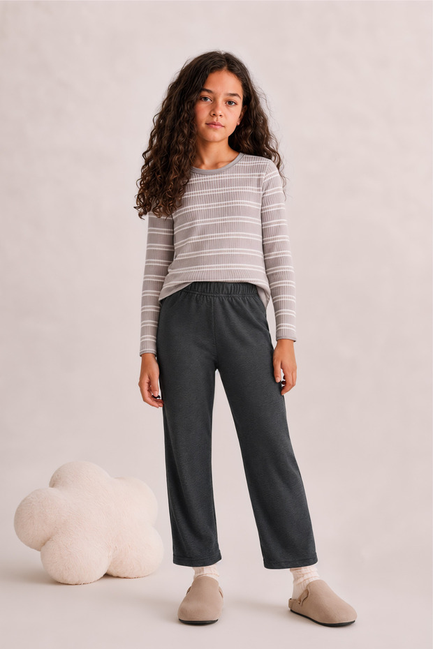 Girls' Striped Long Sleeve T-Shirt and Relaxed Fit Pants Set