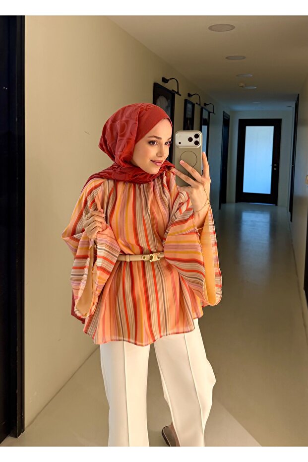 Sunset Striped Blouse Orange