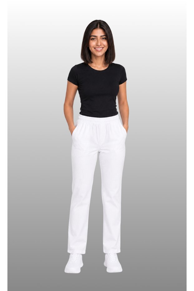 Women's Elastic Waist White, Navy Blue, Black Lycra Belinda Fabric Doctor Medical Single Bottom Trousers