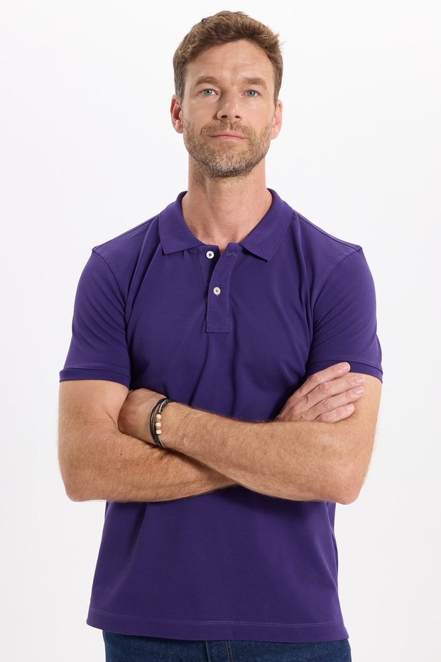 Men's slim fit premium series 100% cotton soft mercerized purple polo neck t-shirt