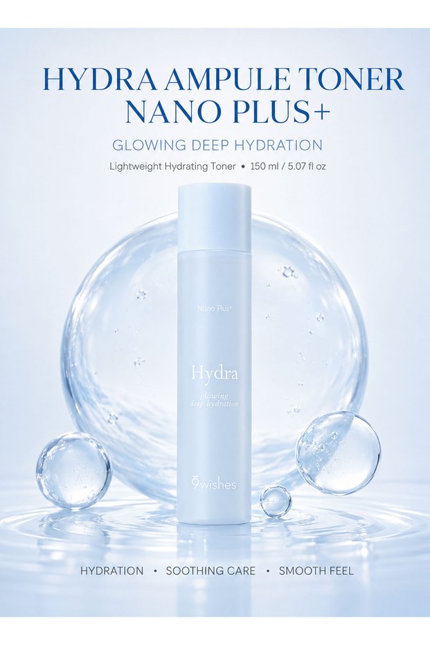 Hydra Ampule Toner Nano Plus+ with Hyaluronic Acid & Coconut Water, Lightweight Hydrating Facial Toner for All Skin Types, 150ml / 5.07 fl oz
