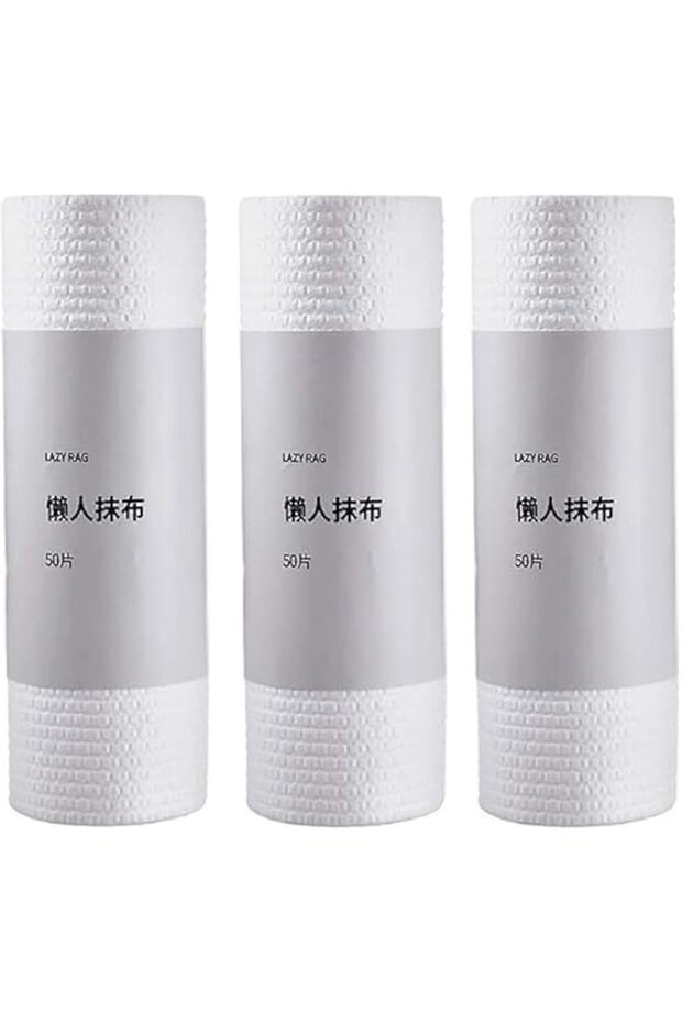 Disposable Kitchen Cleaning Cloth Roll, White, 50 Pieces per Roll, 24x8.5cm, Multi-Purpose Wiping Pads for Kitchen and Bathroom, 3 Rolls Pack