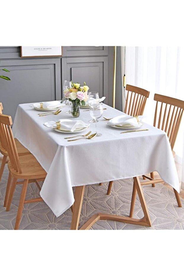 maxmill Jacquard Table Cloth Waving Pattern Water Resistant Wrinkle Resistance Heavy Weight Soft Tablecloth for Kitchen Dinning Tabletop Decoration Oblong 60 x 140 Inch White