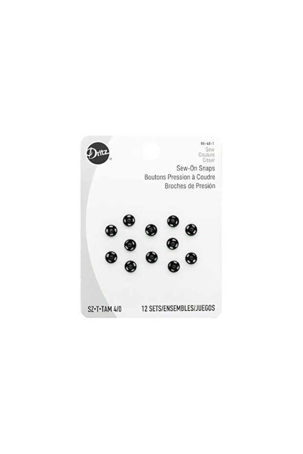 Dritz Sew-On Snaps, Black, Size 4/0