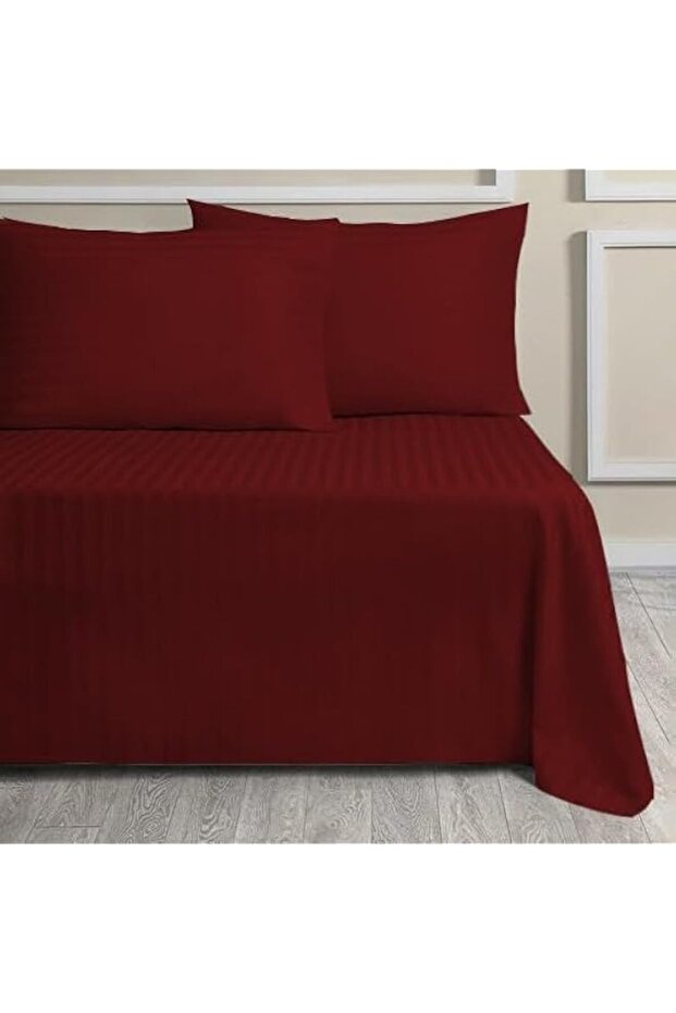 Sleep Well Soft Microfiber Stripe Flat/Bed Sheet with 1 Pillowcase Set - 160x220cm (Maroon)