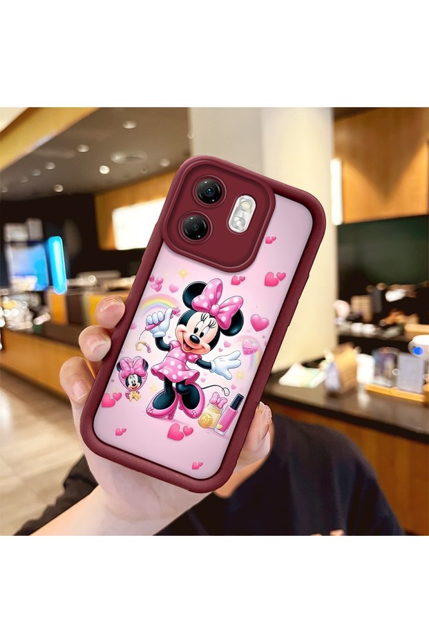Infinix Smart 9 Compatible Case Camera Protector Minnie Pattern Burgundy Loving Couple Silicone Phone Case