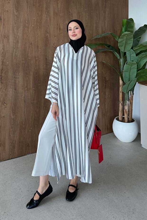 Vibe Striped Tunic Black