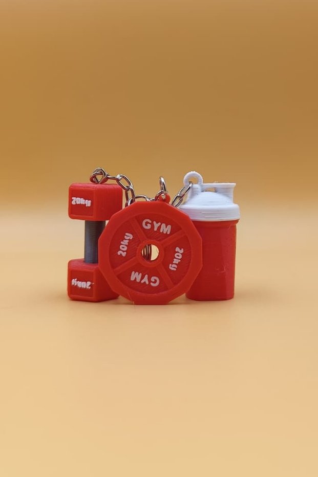 3-Piece Sportsman Keychain - Dumbbell, Weight Plate, and Shaker - Fitness Sports Gym Keychain Bag Ornament
