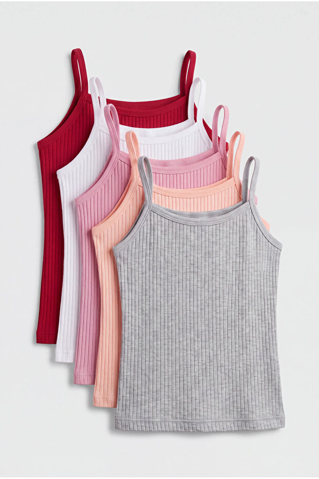 Rope Strap Ribbed Girls' Undershirt 100% Cotton Economical Pack of 6